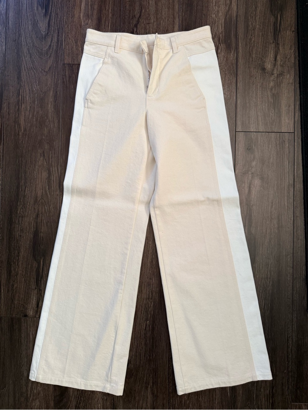 Eleventy Two-Tone Cream & White Wide Leg Jeans